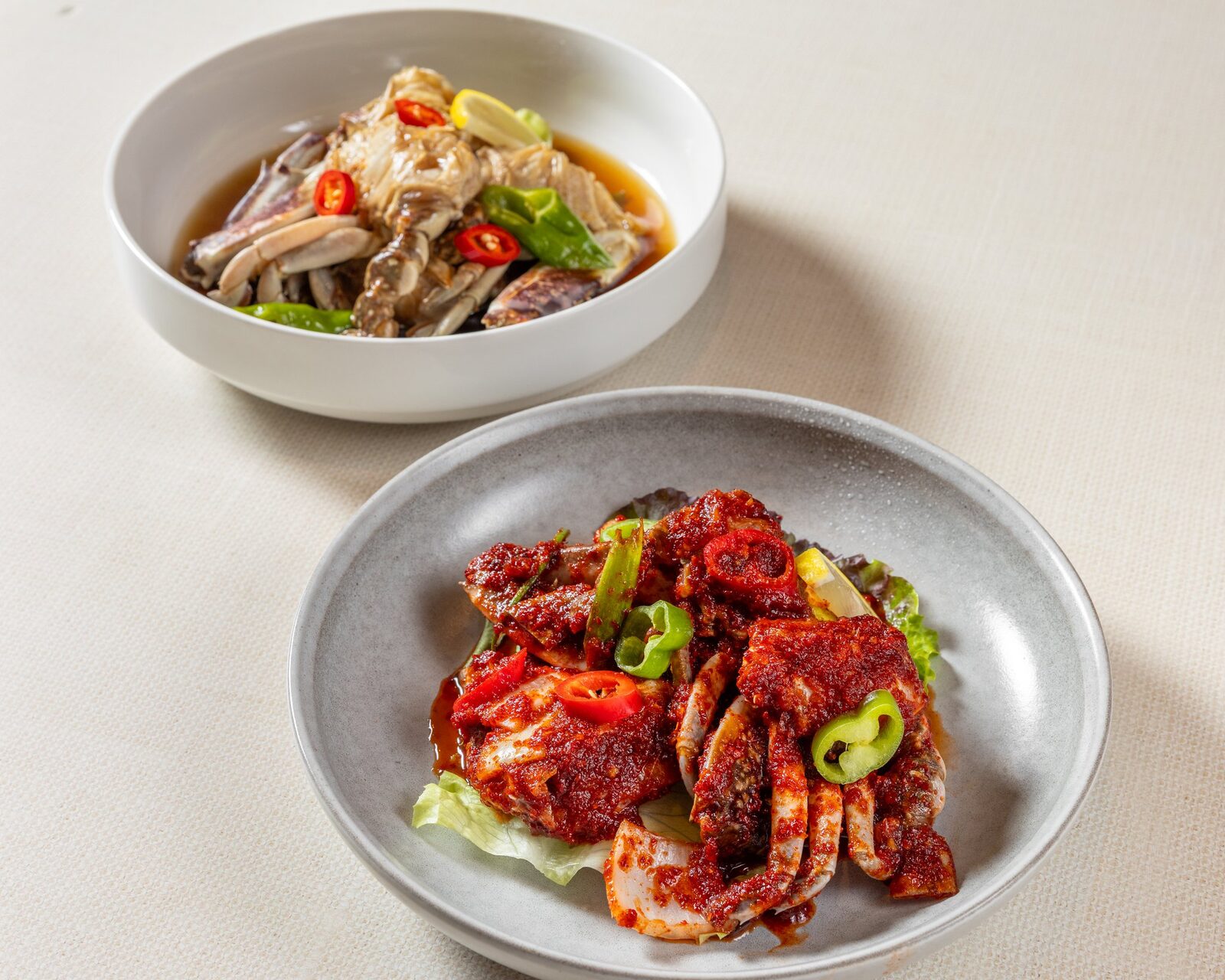 Marinated raw crab, soy and spicy