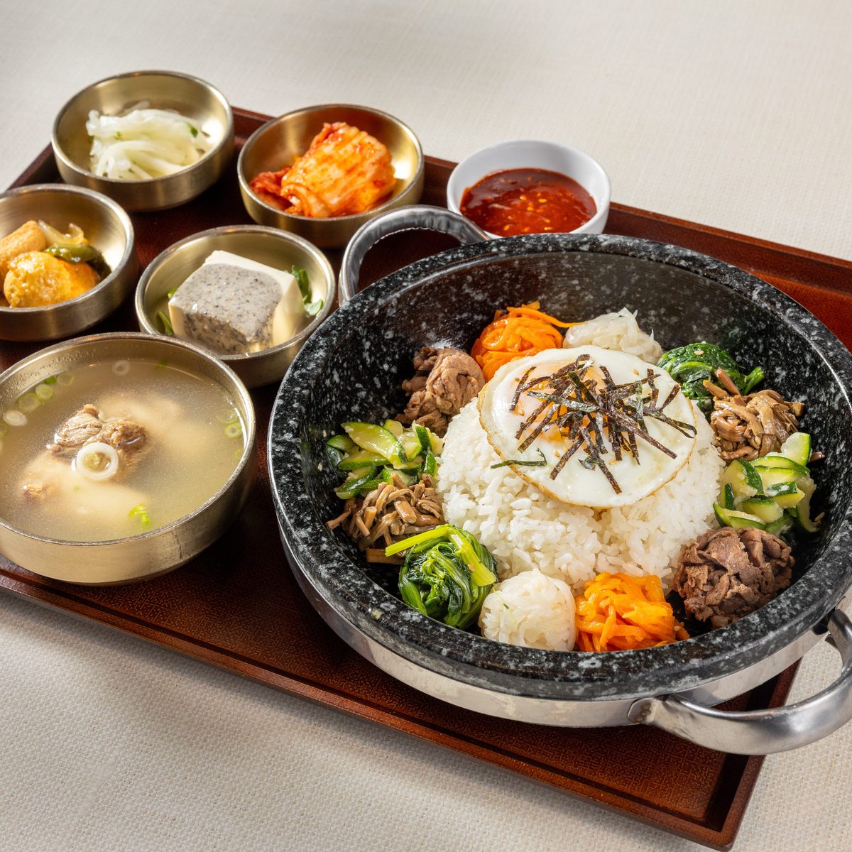 Hot stone bibimbap, still sizzling